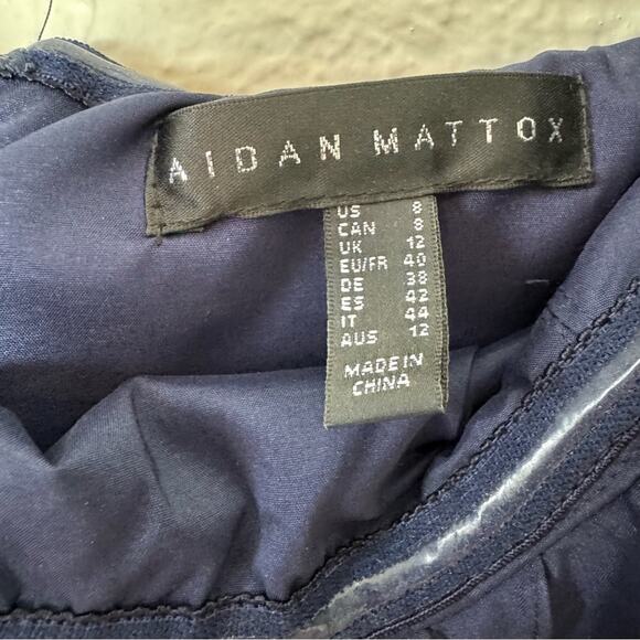 Aidan Mattox Navy Blue Off the Shoulder Ruffled Midi Dress Size 8 - Picture 4 of 6